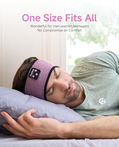 Perytong Sleep Headphones Wireless, Bluetooth Headband Sports Sleeping Headphones Sleep Mask Earbuds Breathable Wireless Music Headband for Side Sleepers Sleeping Travel Workout Running Air Travel - color: HB Purple