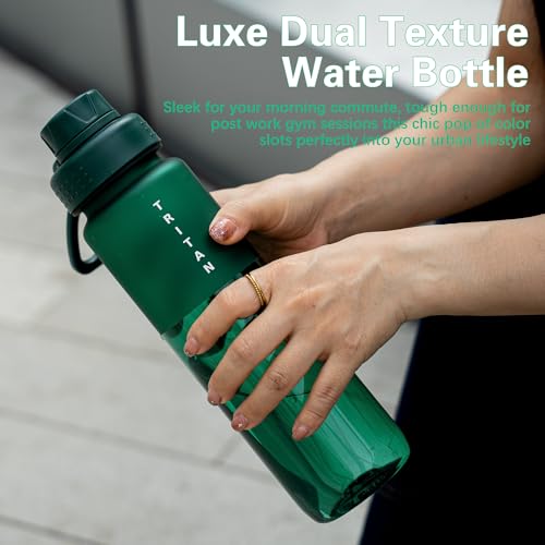 OLDLEY 32oz Water Bottle with Handle, BPA-Free Tritan Reusable Sports Water Bottle with Leak-Proof Dust Lid, Wide Mouth, Cup Holder Friendly, Half Frosted Clear Bottle for Gym,Travel, Work,Teal Green - color: Teal Green