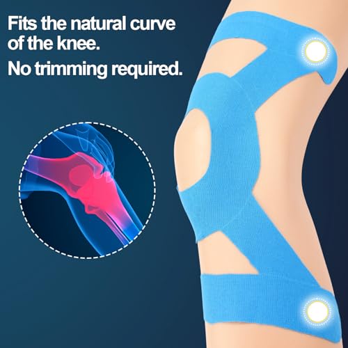 12pcs Precut Kinesiology Tape for Knees, Breathable & Waterproof Knee Supports Stickers Tape Flexible Elastic Athletic Strips Supplies for Sports & Stability (Blue)