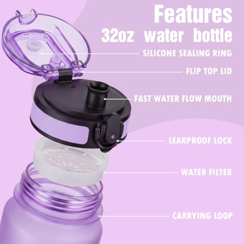 OLDLEY 32oz Sports Half-Frosted Clear Water Bottle with Anti-Dust Chug Lid - color: Half‑Frosted Lavender