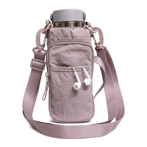 Bokelai Water Bottle Holder Bag with Strap Lightweight Crossbody Carrier Sling Bag for Hiking Camping Travelling Water Bottle Sleeve Gym Accessories - color: Pink
