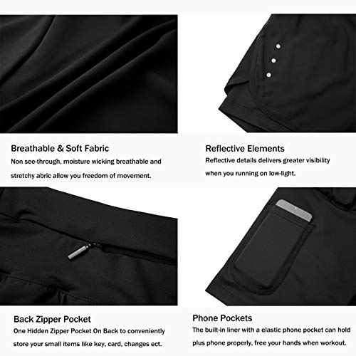 Ksmien Women's 2 in 1 Running Shorts with Liner Phone Pockets - color: Black, size: X-Small