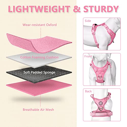 PoyPet No Pull Dog Harness, Reflective Vest with 2 Leash Clips & Handle - color: Light Pink(Matching Trim), size: S