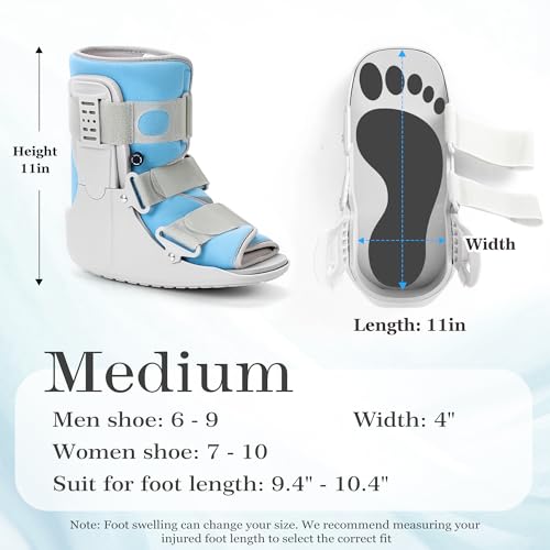 Jewlri Walking Boot for Broken Foot Injury, Air Cam Walker Boot, M - color: Grey & Light Blue, size: Medium