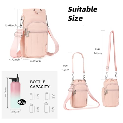 Rueesh Water Bottle Holder Bag with Adjustable Strap - color: Pink