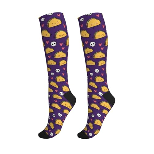 Compression Socks Knee High Support Stockings Women Men - color: Cute Taco Skull Purple