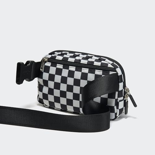 Pander Nylon Fanny Pack for Women, Two-Way Zipper Crossbody Bag - color: Checkered Black