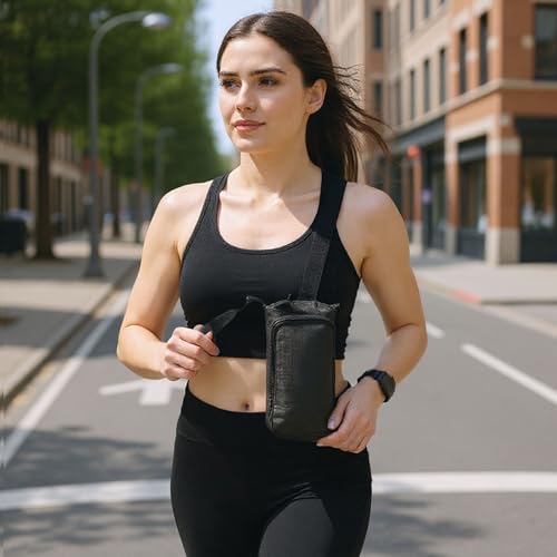 Trail maker Water Bottle Carrier Bag with Strap, Phone Pocket for Walking, Runs, Bike, Stainless Steel, Glass, Plastic - color: Black