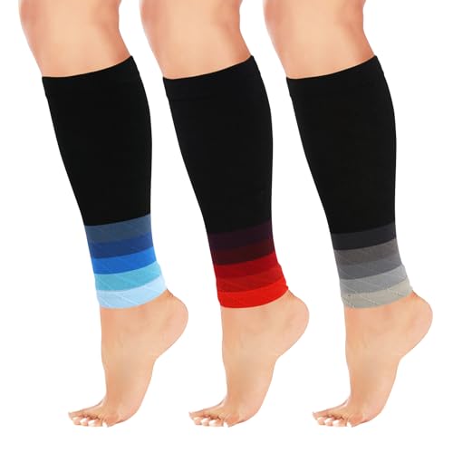 Junely 3 Pairs Calf Compression Sleeve for Men and Women - color: Black