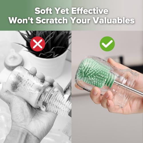 Haakaa Silicone Cleaning Brush for Baby Bottles & Crevices, Pea Green, 1PK - color: Pea Green, size: 1 Piece Set