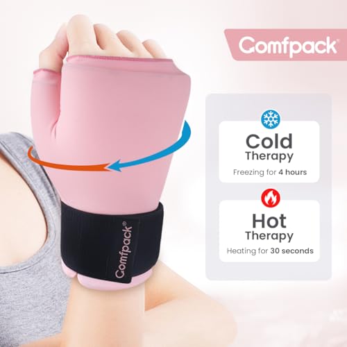 Comfpack Hand Ice Pack Glove for Arthritis Pain Relief, Wrist Ice Pack Wrap for Carpal Tunnel, Reusable Gel Cooling Glove for Tenosynovitis, Swelling, Surgery, Tendonitis - style: Pink