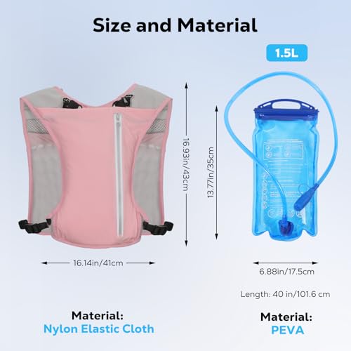 MoKo Running Hydration Vest for Men Women, Lightweight Hydration Pack with 1.5L Water Bladder - color: Pink