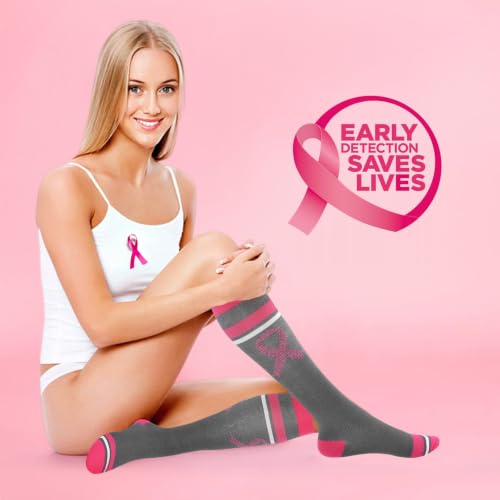 Junely Compression Socks for Women Knee High Socks Funny - color: C-pinkribbon
