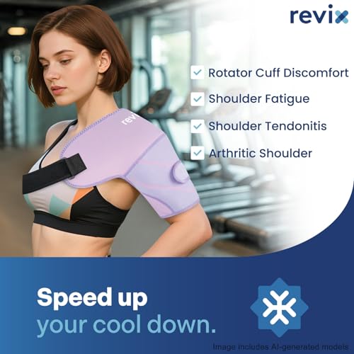REVIX Shoulder Ice Pack Wrap & Brace for Rotator Cuff & Arm, 2 Gel Packs - size: Medium, style: Purple, 2 Gel Packs+1 Shoulder Brace