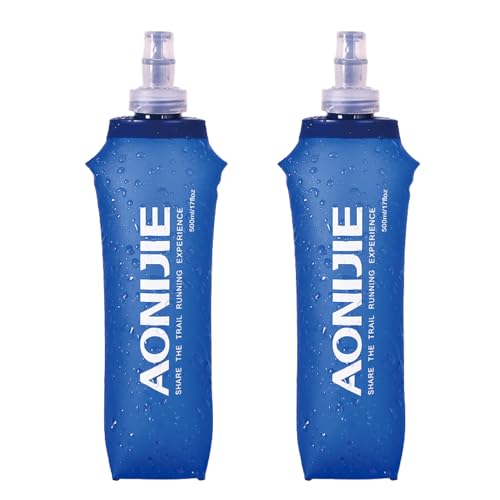 JEELAD Soft Folding Water Bottles TPU Collapsible Flask Hydration Pack Ideal for Running Hiking Cycling Outdoor - color: 500ml / 16.9oz - Pack of 2