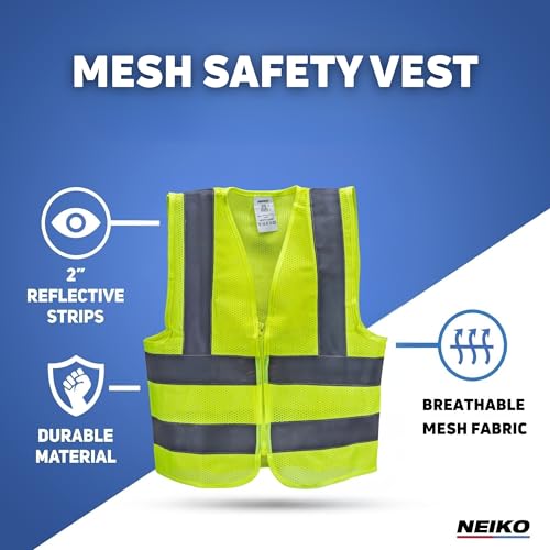 Neiko High Visibility Safety Vest, ANSI Class 2, No Pocket - color: Yellow, size: Large, style: Mesh