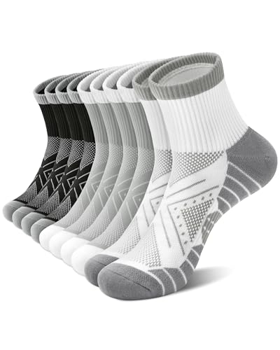 Womens Compression Ankle Crew Socks, Breathable Cushioned Socks - color: Gray Black White, size: 6-9