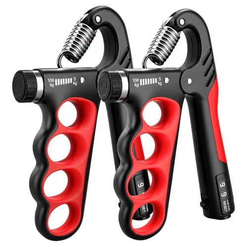 Senston Grip Strength Trainer 2 Pack, Adjustable 11-220lbs with Counter - color: Red
