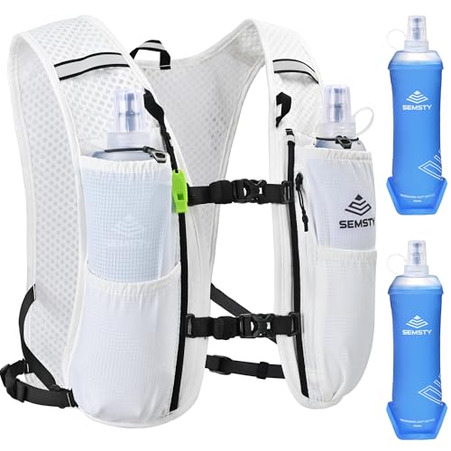 Running Vest for Women Men,5L Hydration Vest with 2*500ml Soft Flask - color: White