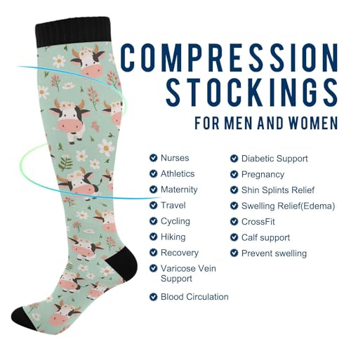 Wusikd Heartbeat Symbol Compression Socks for Women and Men Circulation Black Long Socks for Athletic Running 1 - color: Cows