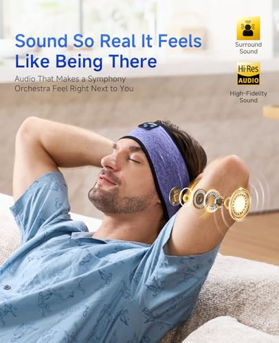 Sleep Headphones | Bluetooth 5.4 Headband | Wireless Earbuds Earphones Sweat Resistant with Ultra-Thin HD Stereo Speaker, Headphone Band for Side Sleepers Workout Running Tech Gadgets Unique Gifts - color: HB DarkBlue