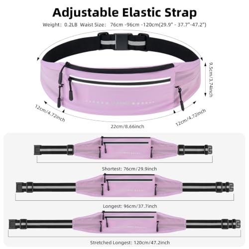 Lightweight Running Belt, Water-Resistant Waist Pack for Women & Men, 4-Zone Organization Fits Up to 7" Phone, Reflective Strips Design for Marathon Training, Jogging, Hiking, Commuting - color: Lilac Purple
