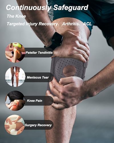 Knee Brace with Side Stabilizers & Patella Gel Pad, Meniscus Tear Knee Brace for Men and Women, Adjustable Compression Support for Pain Relief, Arthritis, Meniscus, ACL, MCL, Running (Gray Orange)