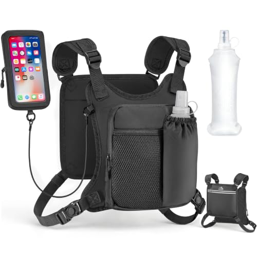 Zelvot Running Vest with 500ml Soft Flask, Chest Pack with Phone Pouch - color: Jet Black