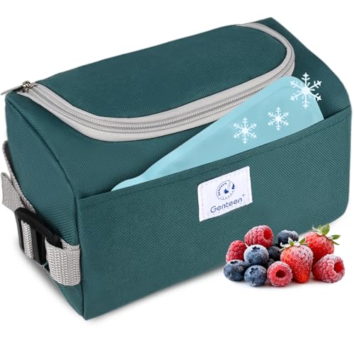 Genteen Small Cooler Bag with Ice Pack,Insulated Lunch & Snack Tote - color: Green