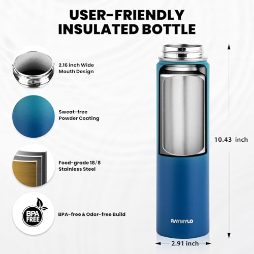 RAYMYLO Insulated Water Bottle 24 oz, Triple Wall Vacuum Stainless Steel - color: Cyan Blue, size: 24 Ounces