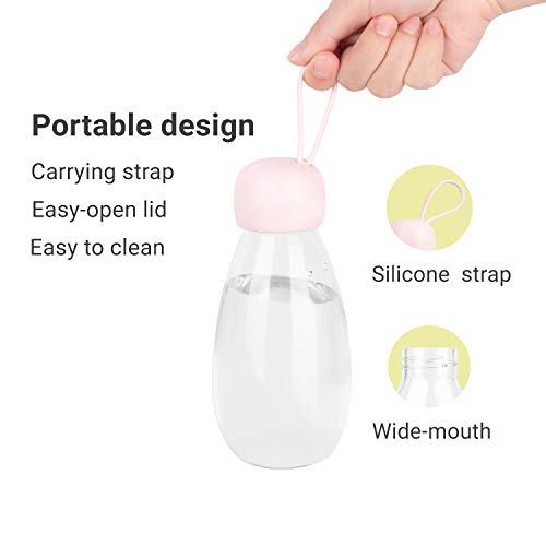emoi BPA Free Water Bottle, 12oz/360ml Cute Water Bottle with Carrying Strap, Ideal for Kids Boys Girls Students Women Healthy Hydration-Pink - color: Pink Cap, size: 12 Ounces