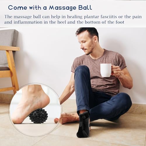 Adjustable Night Splint for Foot Drop & Plantar Fasciitis Relief, Soft Breathable Ankle Brace Support with Massage Ball for Achilles Tendonitis, Heel Spur, Flat Arch - size: Small