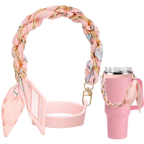 SiliFine Silicone Tumbler Strap Holder with Sling, Carrier - color: Striped Pink