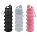 Collapsible Water Bottles 3 Pack 500ml Black+Light Grey+Pink - color: Black+Light Grey+Pink
