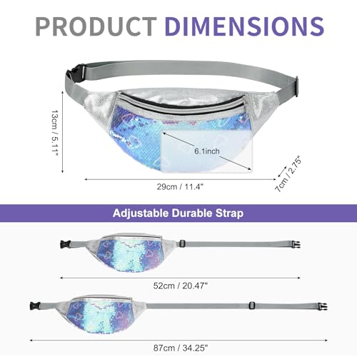 Holographic Sequined Fanny Packs for Women, Waist Belt Bag Fashion, Crossbody Bum Bag for Running, Green Heart - color: Green Heart