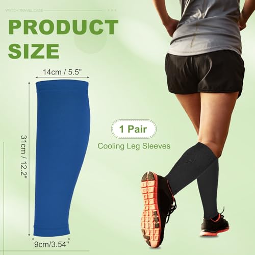 Sun Protection Leg Sleeves, Sports Compression Leg Cooling Ice Silk Sleeves with Anti-slip Silicone Strips - color: Blue