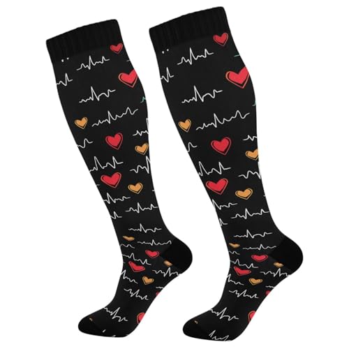 Wusikd Heartbeat Symbol Compression Socks for Women and Men Circulation Black Long Socks for Athletic Running 1 - color: Heartbeat