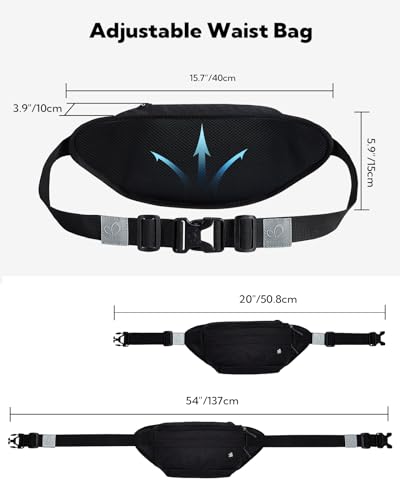 WATERFLY Fanny Pack Waist Bag: Large Crossbody Fannie Bum Belt Bag Hip Phanny Pack for Men Women Outdoor Sport Hiking Traveling Walking - color: Black