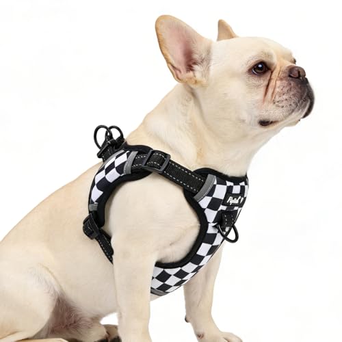 PUPTECK Dog Harness Small Sized Dog, Step in Adjustable Reflective Dog Vest Harness Escape Proof, No Pull Soft Padded Harness Easy Control, Checkered, M - color: Black&White(Checkered), size: M (CHEST: 14.5"-20")