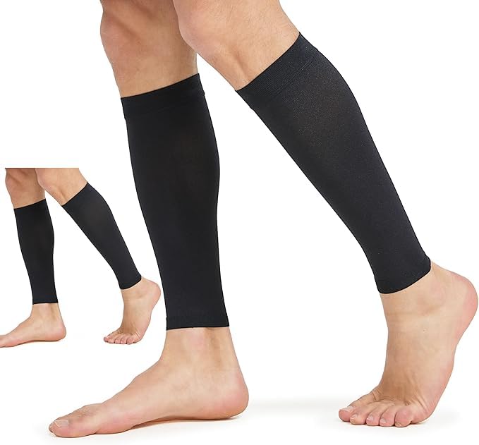 MGANG 20-30mmHg Compression Calf Sleeves Reduces Leg Swelling & Fatigue - color: 1 Pair Black + 1 Pair Black, size: 2X-Large (2 Pair)