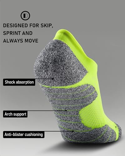 Men's No Show Compression Athletic Socks, Cushioned for Running Hiking - color: Hi-viz Yellow-4 Pairs, size: Medium