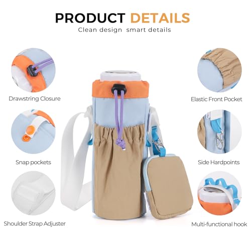 Water Bottle Holder with Strap Fits 16-24oz Bottle, Water Bottle Carrier with Earphone Bag, Hands-Free Crossbody Bottle Bag for Dog Walking, Travel, Hiking & Everyday Use - color: Blue