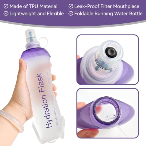 CLINTT 250ml Soft Flask, Foldable Running Water Bottle, TPU Folding Soft Water Flask, BPA-Free Collapsible Flask for Hydration Pack Running Vest, Cycling, Climbing, Hiking - 1Pcs, Purple - color: 1pcs, 250ml Purple
