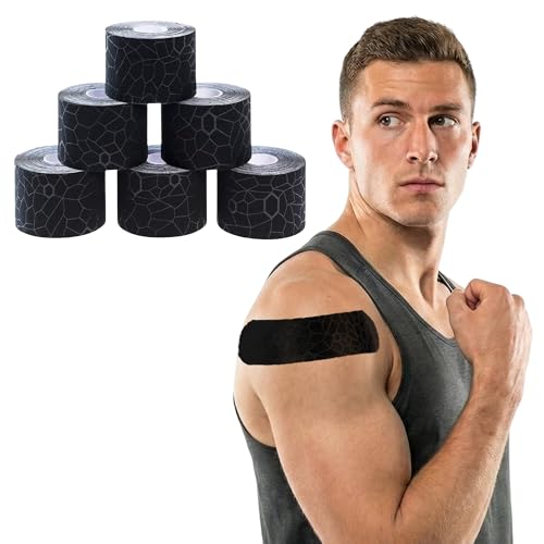 THERABAND Kinesiology Tape, Knee, 2'' X 16.4' Roll, 6 Pack, Black/Black - color: Black/Black, size: 2" x 16.4, style: 6 Rolls
