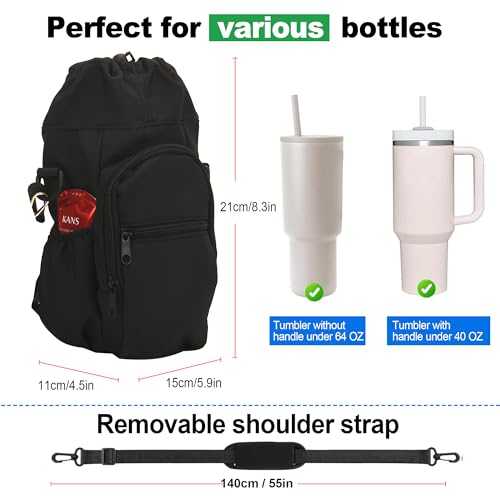 Wongeto Water Bottle Holder with Strap,25oz/40oz/64oz Water Bottle Carrier Sling Bag with Phone Pocket Crossbody Adjustable Shoulder with Hand Strap for Walking - color: Black