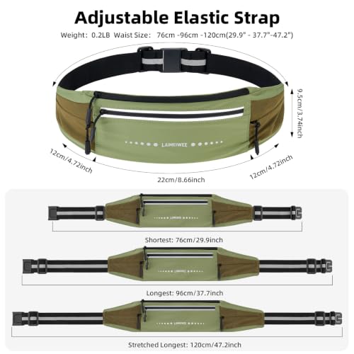 Lightweight Running Belt, Water-Resistant Waist Pack for Women & Men, 4-Zone Organization Fits Up to 7" Phone, Reflective Strips Design for Marathon Training, Jogging, Hiking, Commuting - color: Green