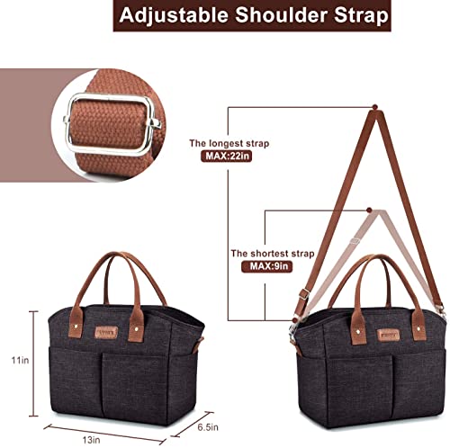 Lunch Bags for Women Insulated Thermal Lunch Tote Bag with Shoulder Strap Upgrade Large Lunch Box Container Drinks Holder for Adults Men Work Picnic Beach Park, Dark Black - color: Dark Black