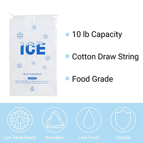100 PACK 10 lb. Plastic Ice Bags with Cotton Draw String 12 x 21" - style: 12x21inch(100pack)Cotton Drawstring