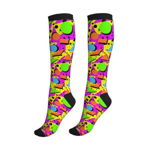 Compression Socks Knee High Circulation Support Socks For Women Men Athletic Running Hiking Cycling - color: Retro 80s 90s