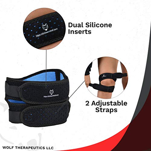 Dr. Wolf Dual Knee Strap For Patellar Tendon Support – Pain Relief Band For Jumper’s Knee, Basketball, Running, Tendonitis, Patellofemoral, Chondromalacia Patellae - Adjustable Neoprene Brace